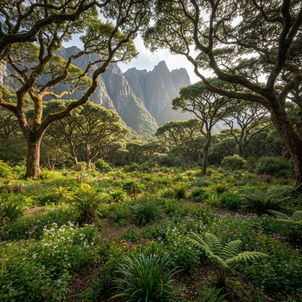Naturalne otoczenie górskie z roślinami botanicznymi